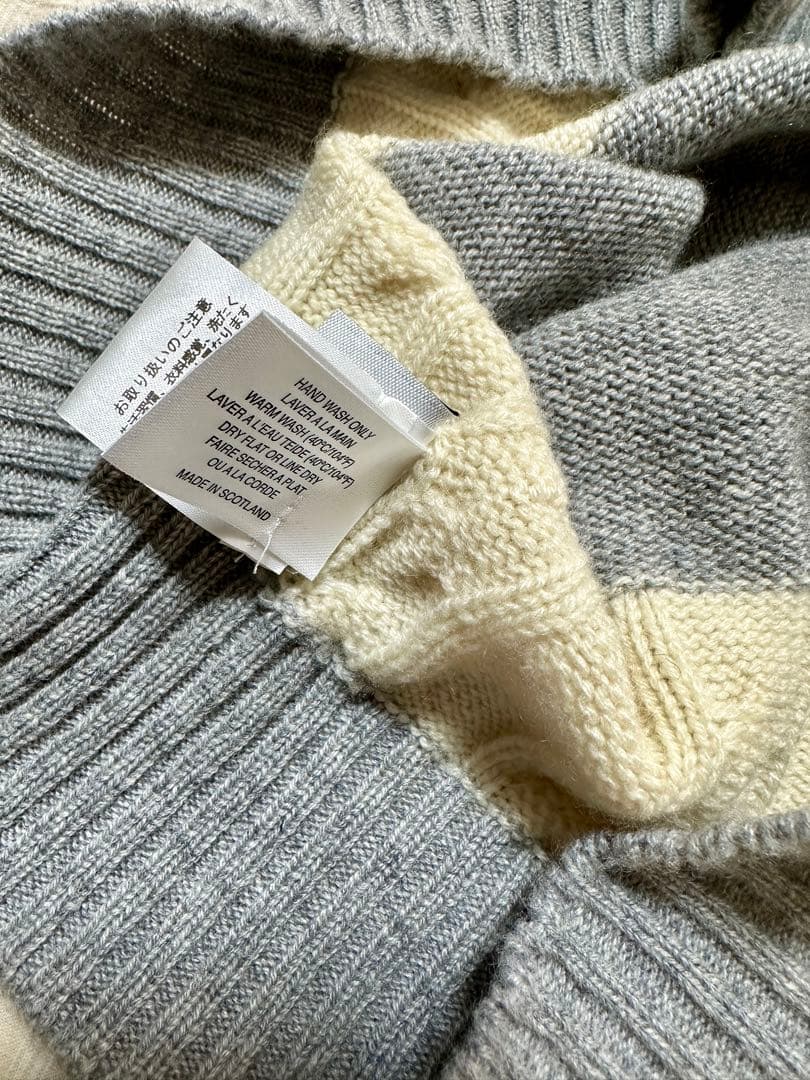 ピュアカシミヤ100%ワイドボーダーヘンプリーフ刺繍ロングスリーブニットセーター