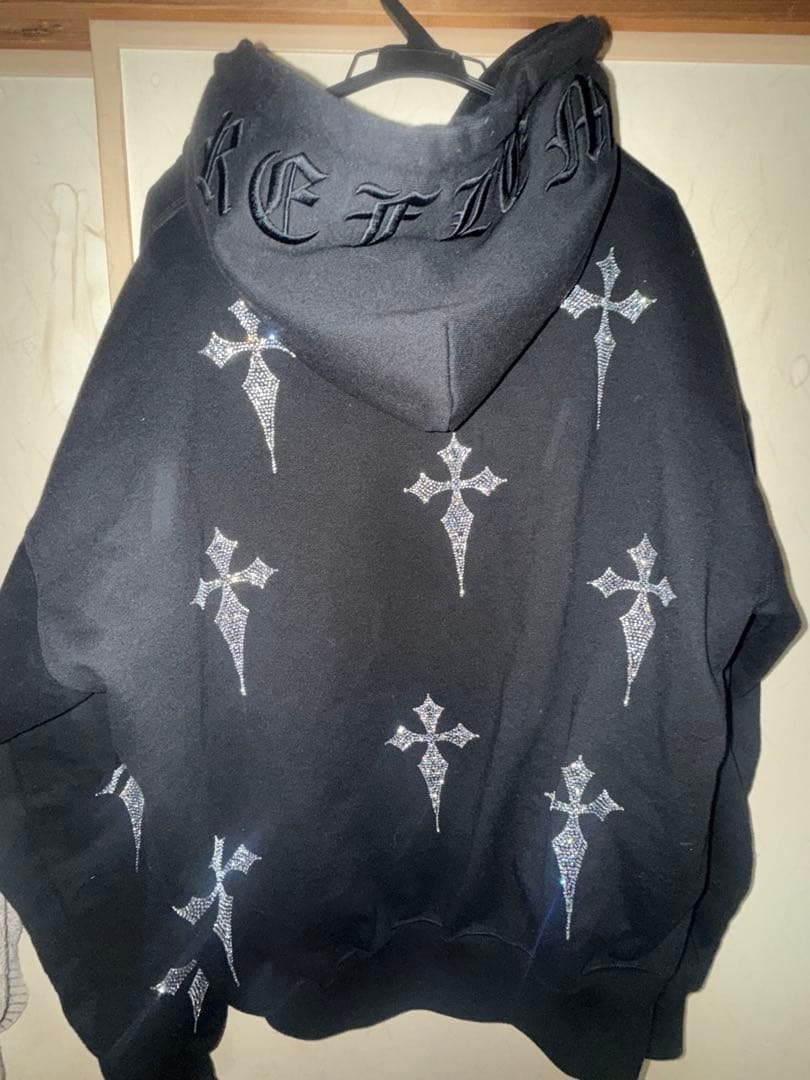 REFLEM/レフレムクロス総柄ラインストーンZIPパーカージップアップパーカー