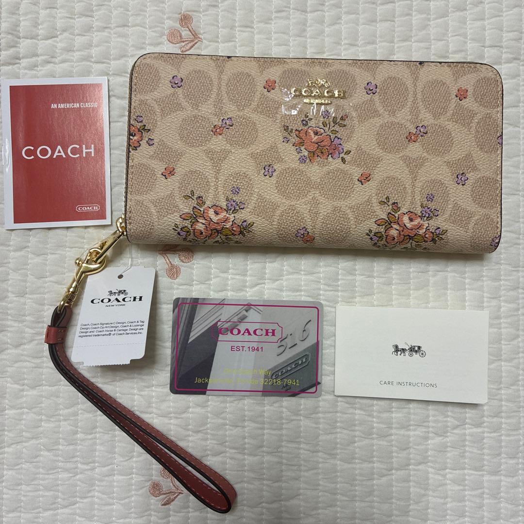 【未使用】COACH コーチロング ジップ アラウンド ウォレット　花柄フローラ