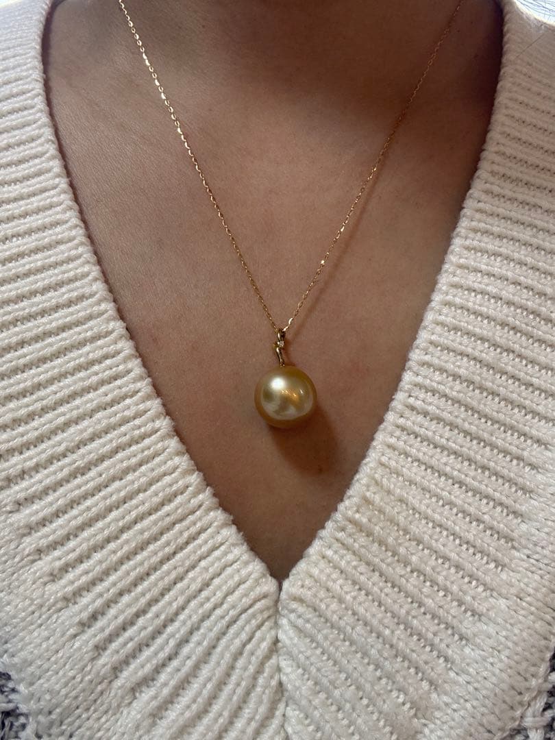 新品　茶金級　高品質天然南洋白蝶ゴールデンパールペンダント