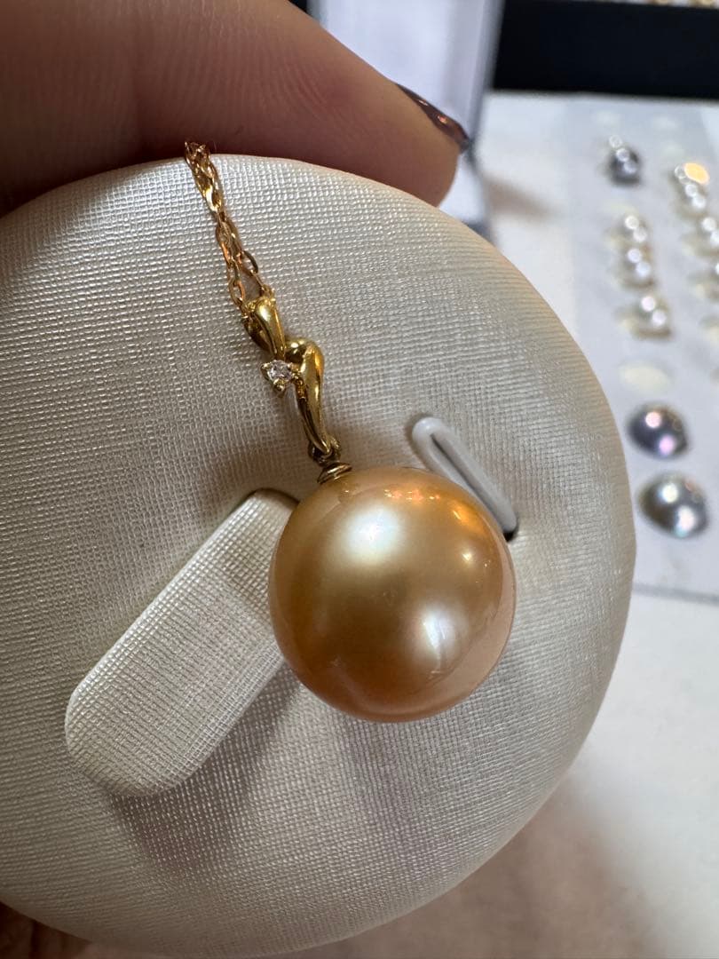 新品　茶金級　高品質天然南洋白蝶ゴールデンパールペンダント