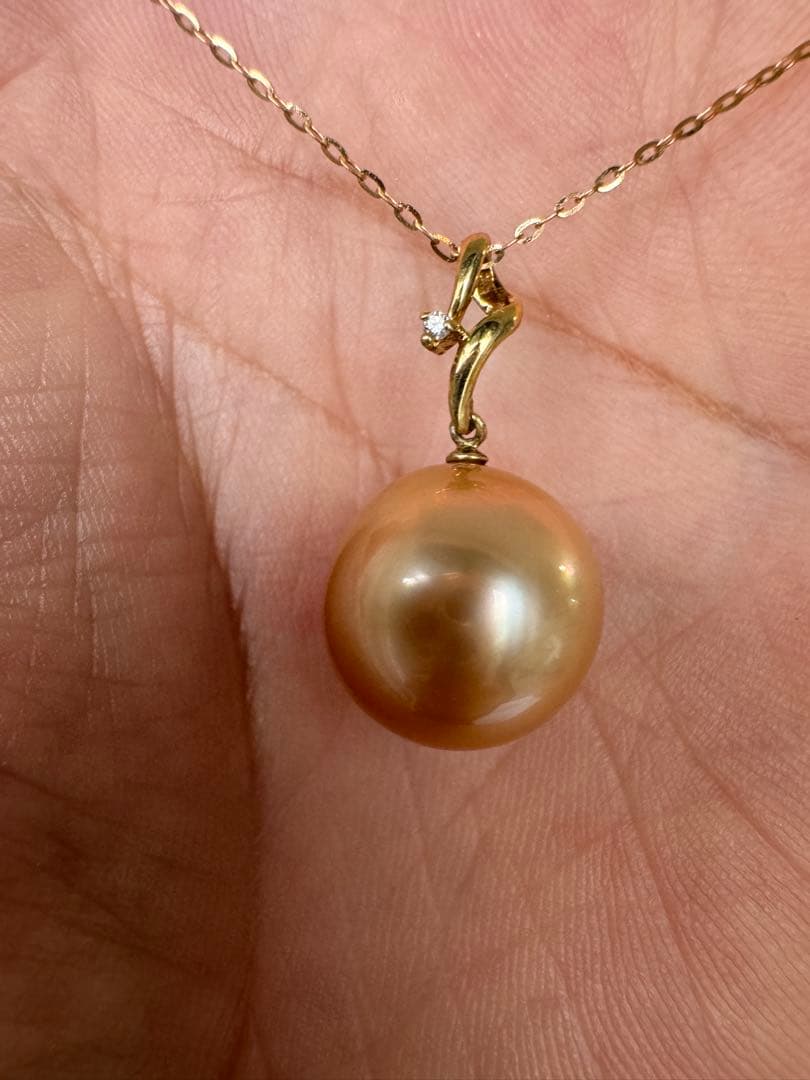 新品　茶金級　高品質天然南洋白蝶ゴールデンパールペンダント