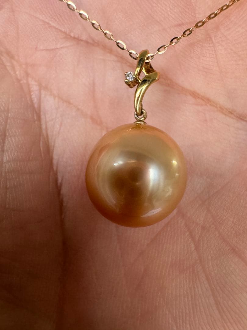新品　茶金級　高品質天然南洋白蝶ゴールデンパールペンダント