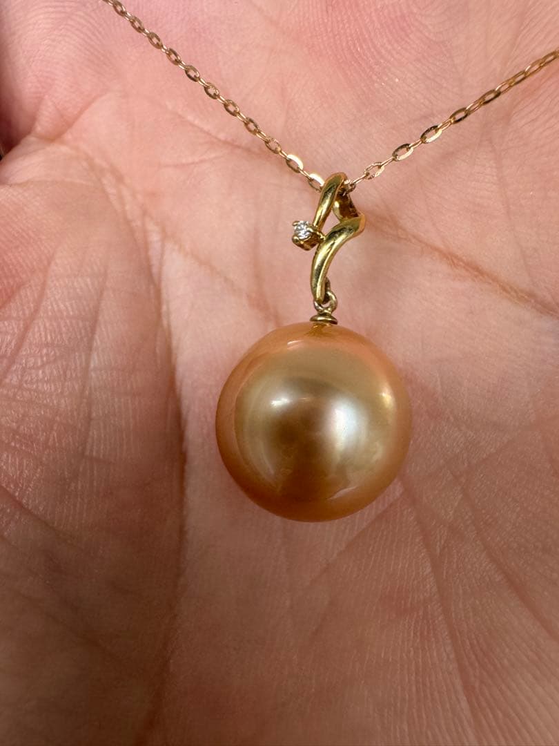 新品　茶金級　高品質天然南洋白蝶ゴールデンパールペンダント
