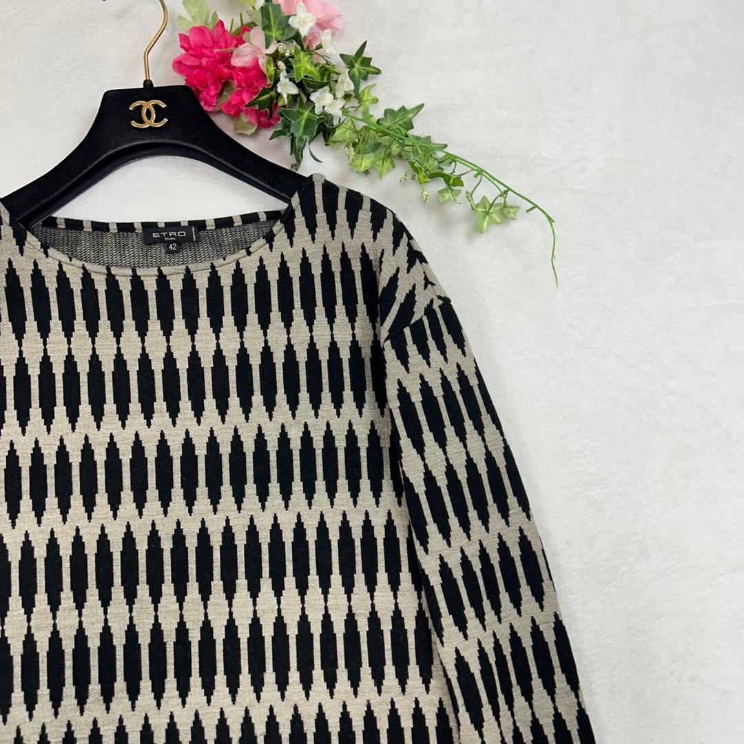 K717 L エトロ イタリア製 ひざ丈ワンピース ブラック グレー レディース