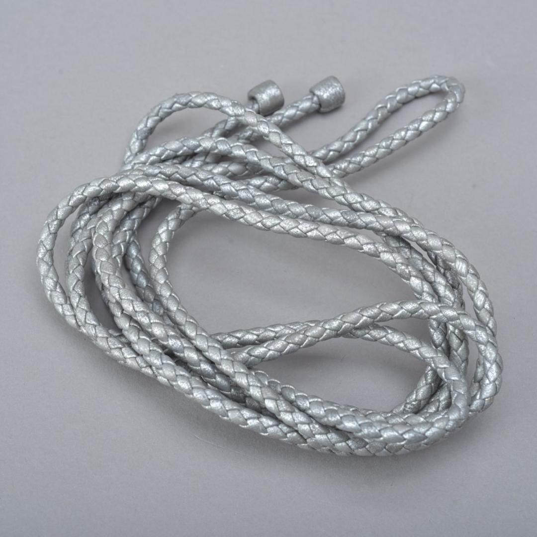 美品 ボッテガヴェネタ イントレチャート レザー ロープベルト グレー シルバー