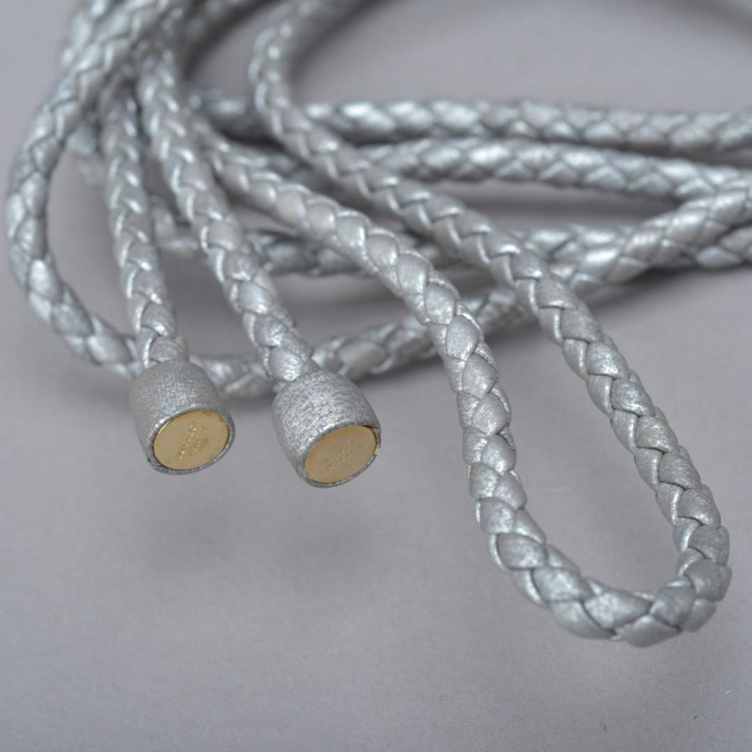 美品 ボッテガヴェネタ イントレチャート レザー ロープベルト グレー シルバー