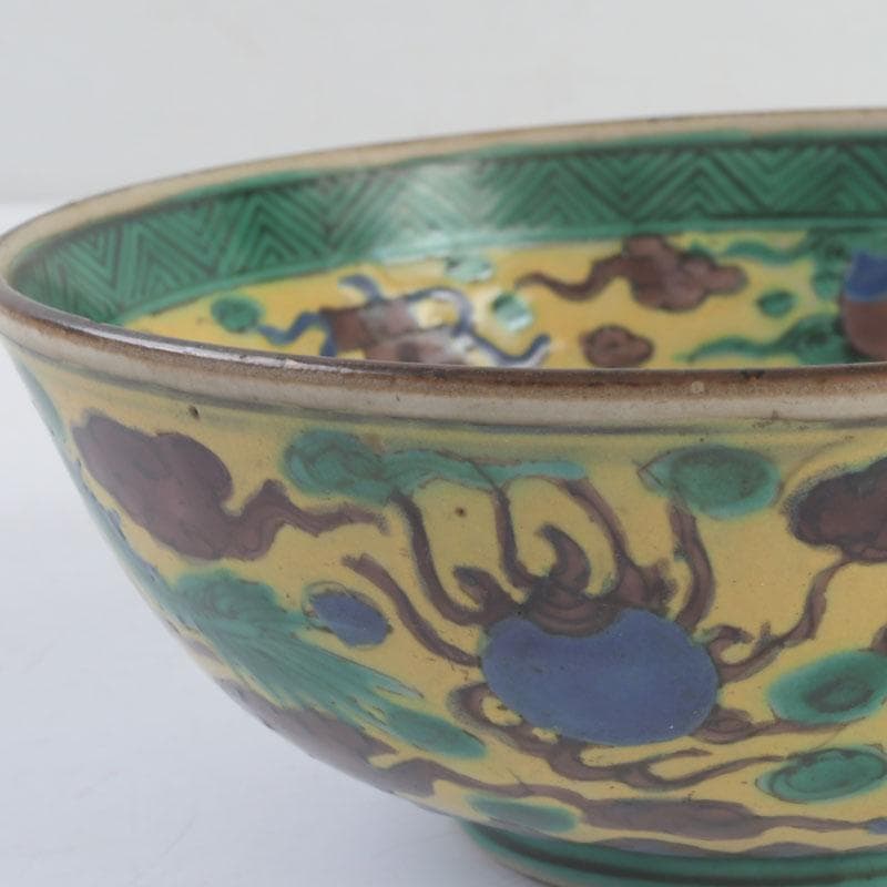 九谷焼　青手九谷　神獣雲龍文　鉢　角福銘　V　9548