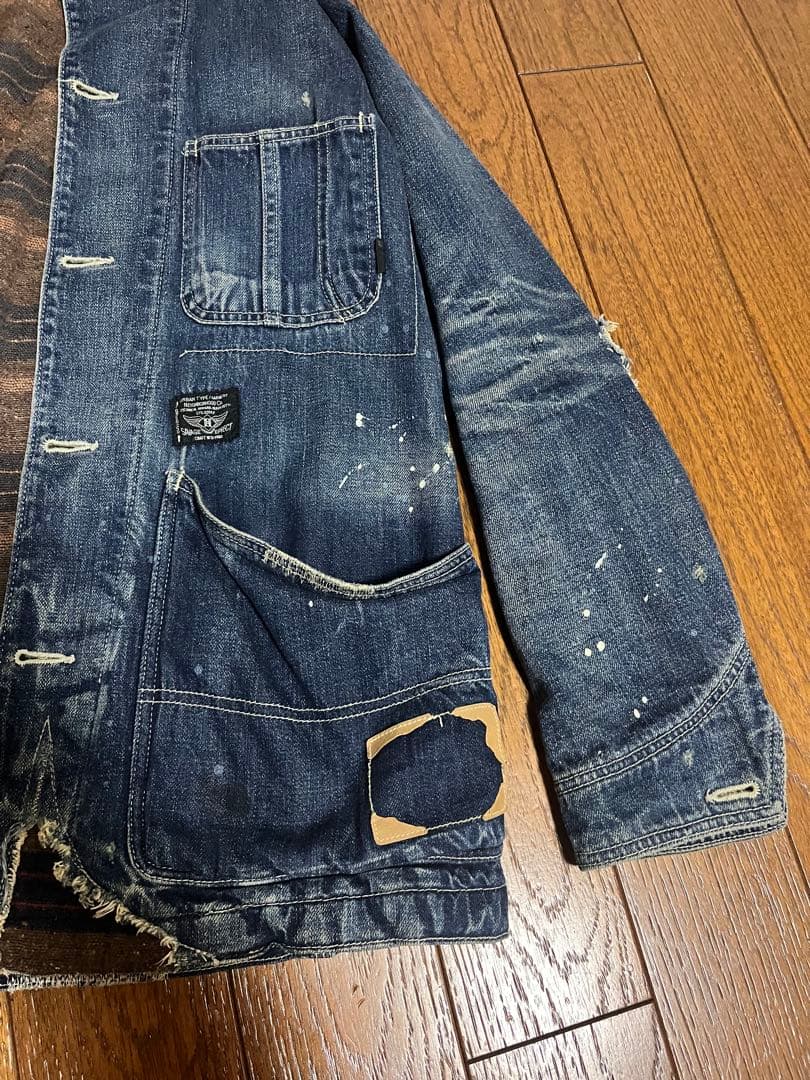 ネイバーフッド　サベーデニム カバーオール ペイント加工　ブランケット