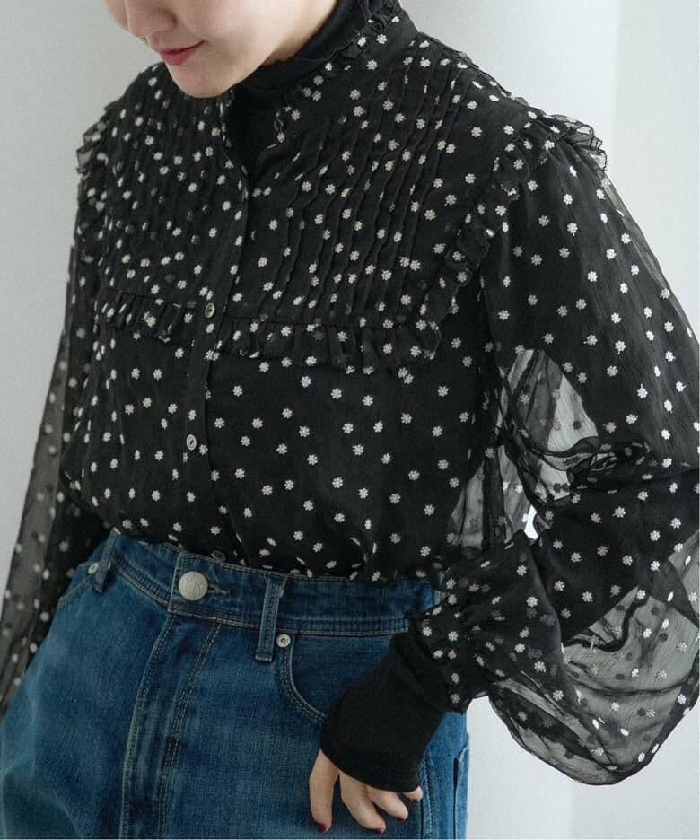 イエナ　楊柳フリルピンタックブラウス