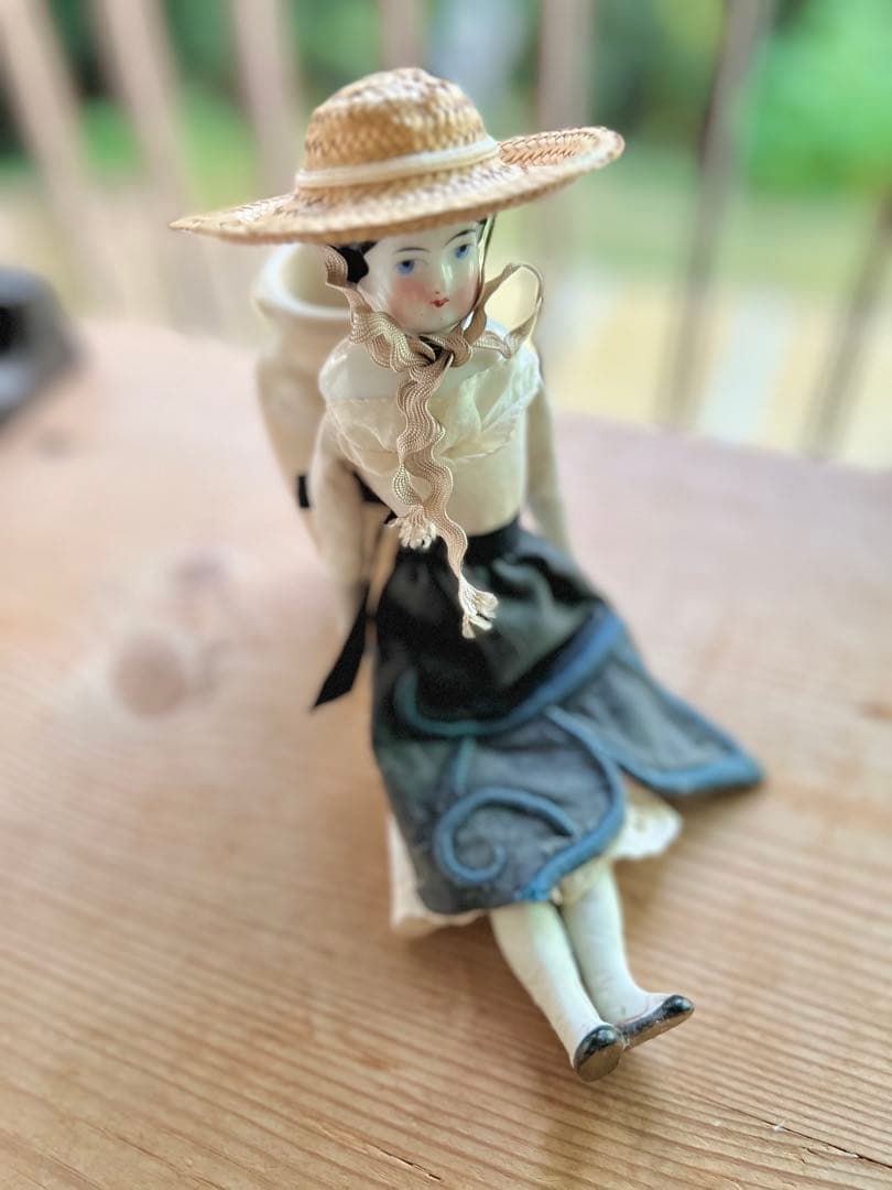 限定価格！チャイナヘッドドール　農家の花嫁　麦わら帽子　アンティーク　希少！