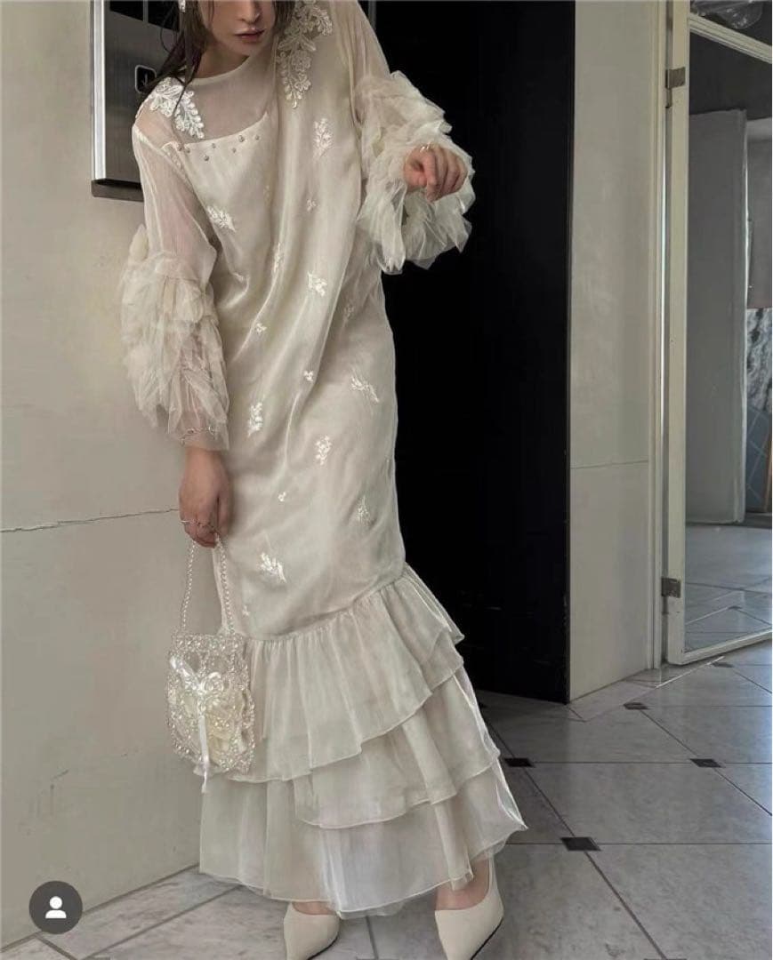 スーツ・フォーマル・ドレス hem tiered volume sleeve embroidery OP