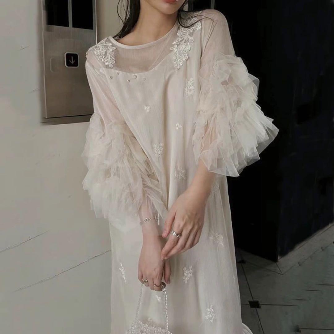 スーツ・フォーマル・ドレス hem tiered volume sleeve embroidery OP