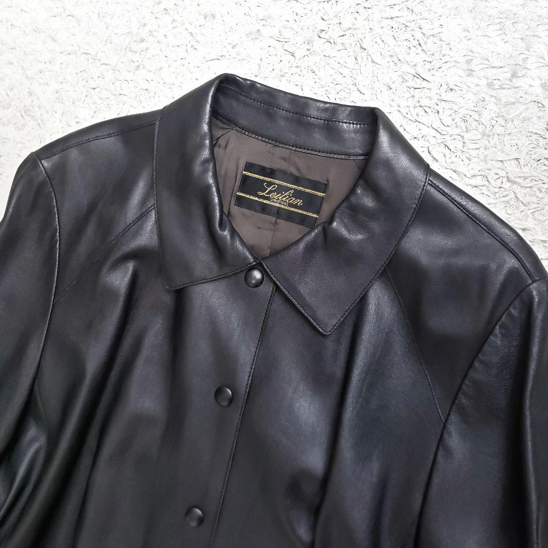 美品✨大きいサイズ Leilian ラムレザージャケット ブラック 13+サイズ