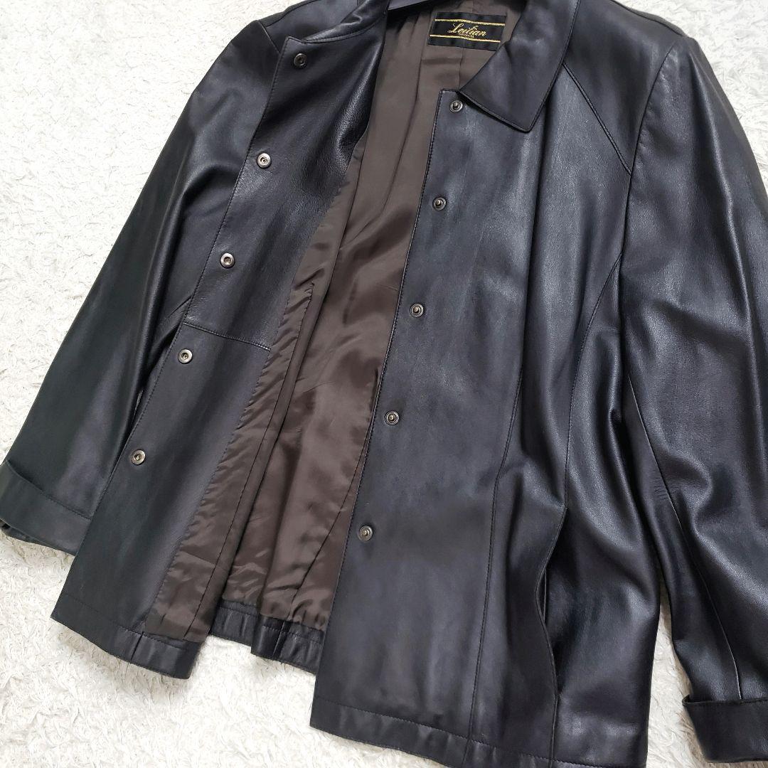 美品✨大きいサイズ Leilian ラムレザージャケット ブラック 13+サイズ