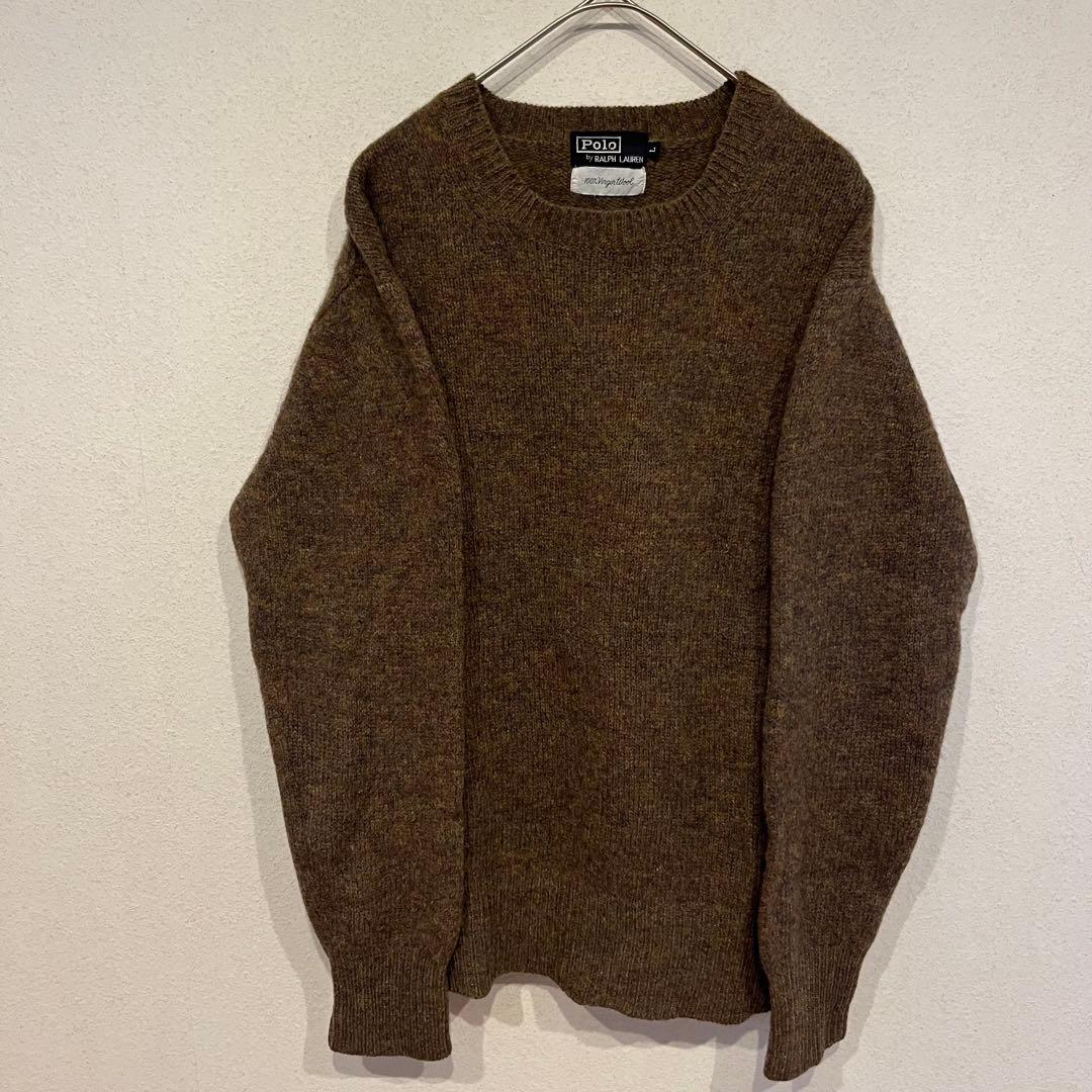 【極希少】70's 太文字タグ ラルフローレン メランジ ウール ニット カーキ