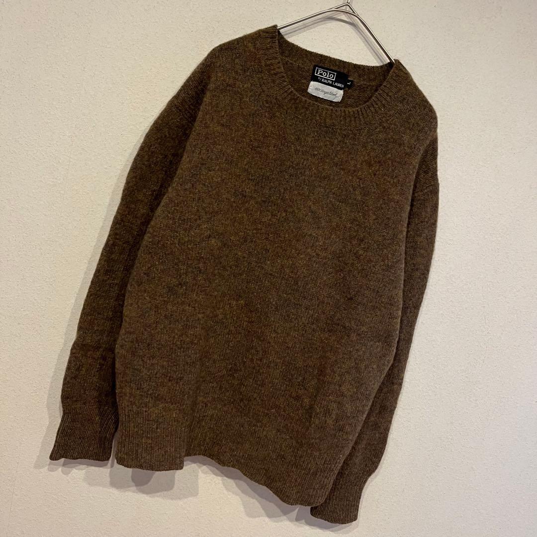 【極希少】70's 太文字タグ ラルフローレン メランジ ウール ニット カーキ
