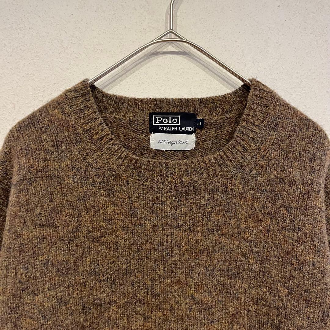 【極希少】70's 太文字タグ ラルフローレン メランジ ウール ニット カーキ