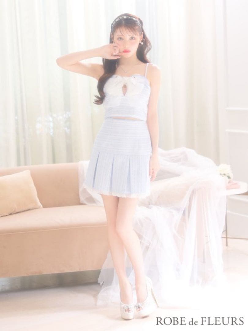 ローブドフルール キャバクラ ドレス セットアップ ツイード 水色 リボン