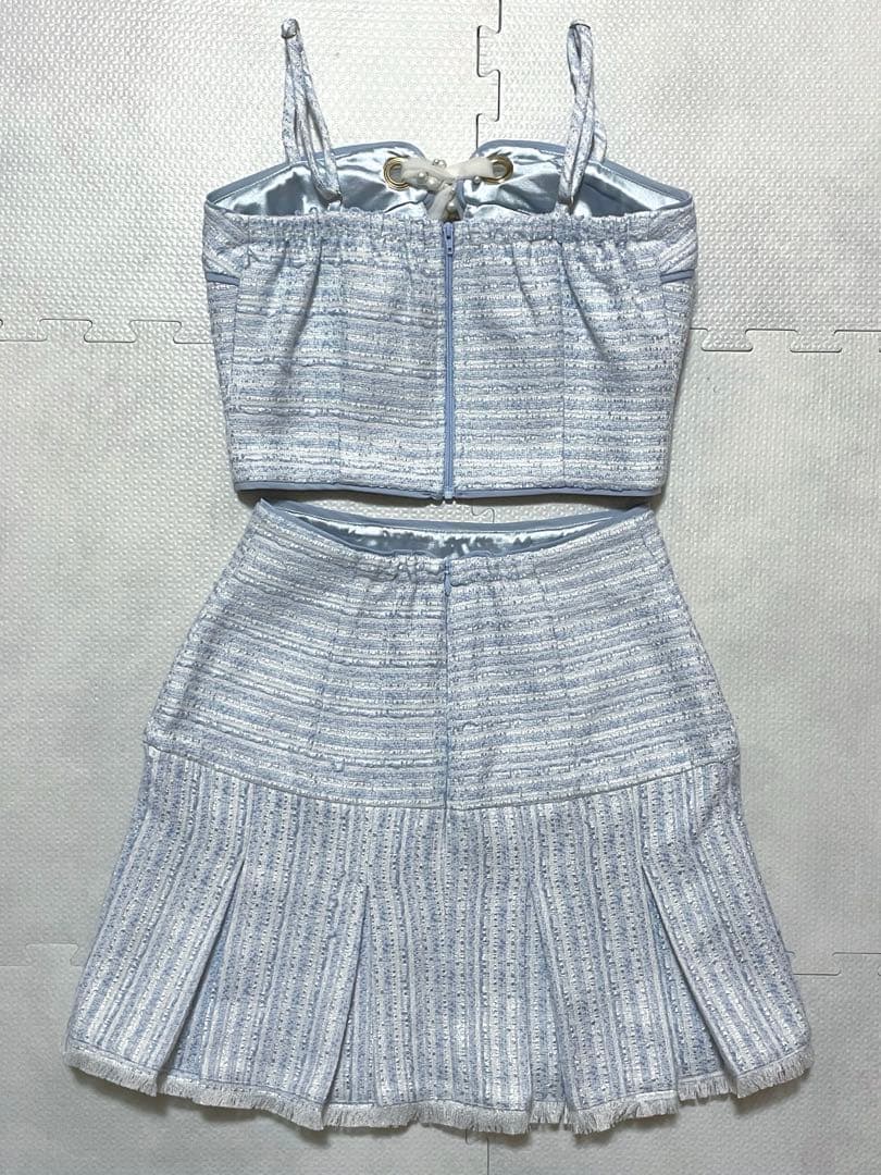 ローブドフルール キャバクラ ドレス セットアップ ツイード 水色 リボン