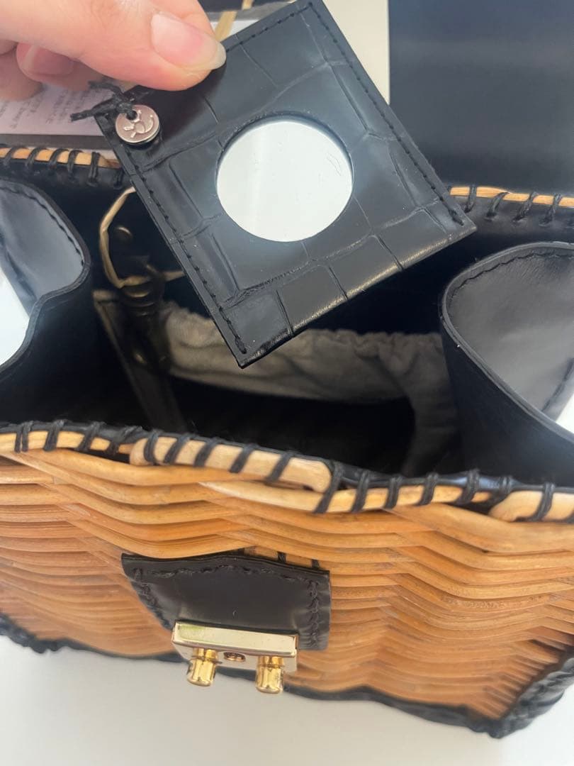 カーフ・ハンドバッグSカーフレザー×紅藤BLACK 2023 エバゴスかごバッグ