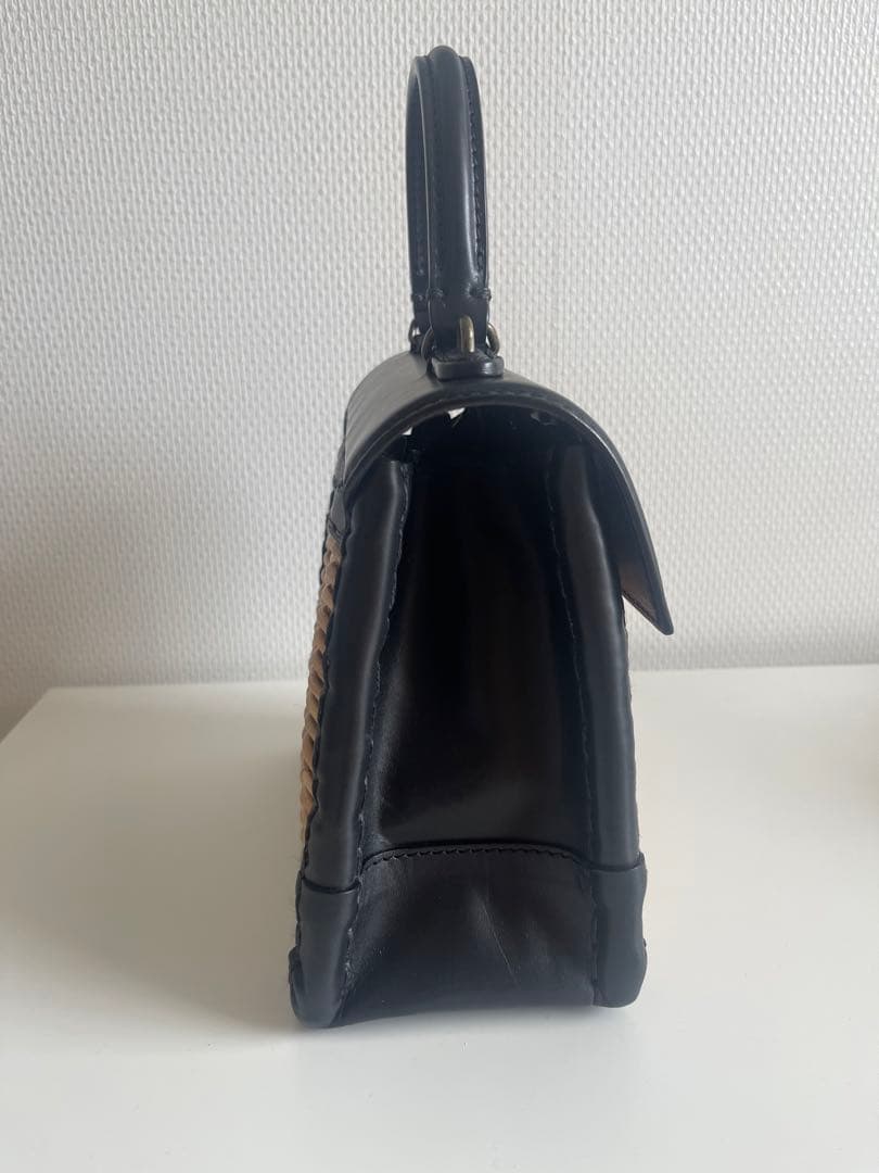 カーフ・ハンドバッグSカーフレザー×紅藤BLACK 2023 エバゴスかごバッグ