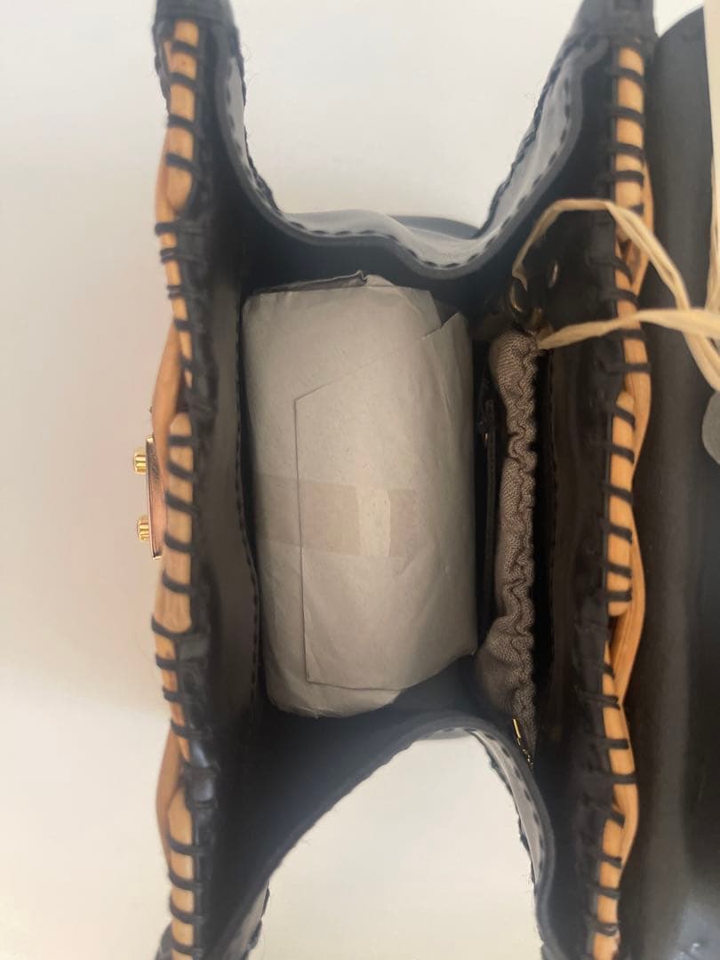 カーフ・ハンドバッグSカーフレザー×紅藤BLACK 2023 エバゴスかごバッグ