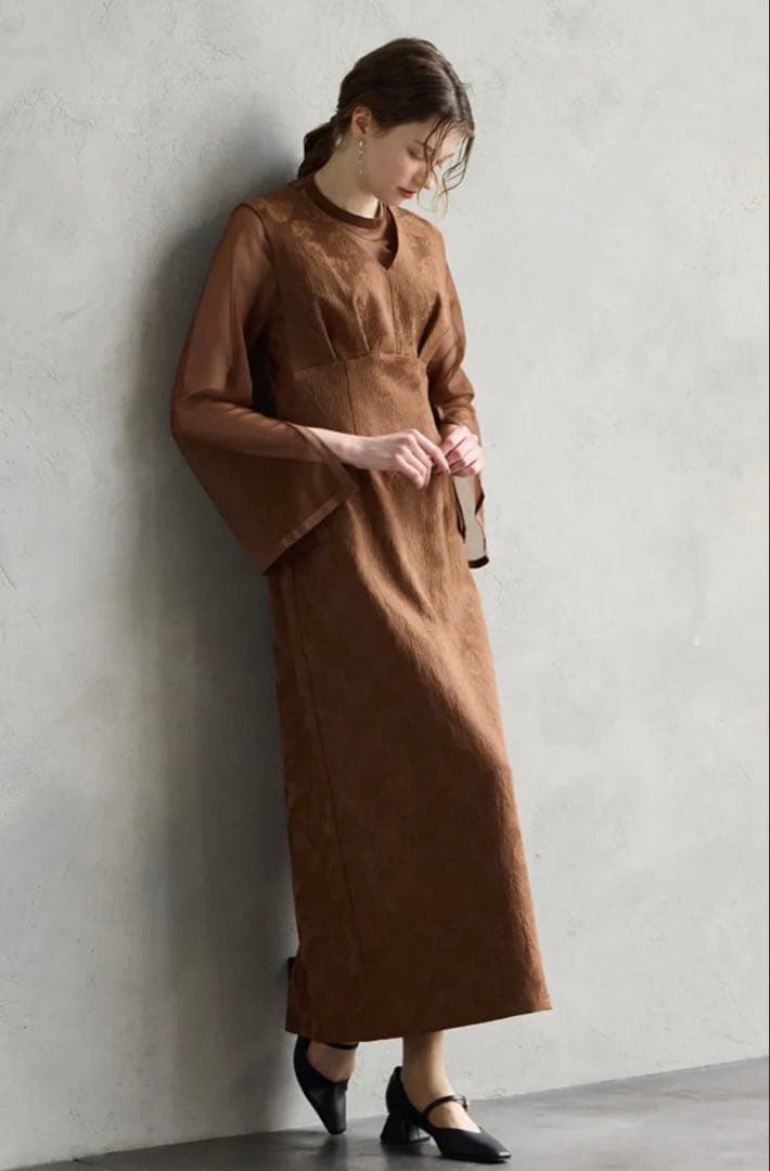 AIMER チュールブラウス付きジャカードIラインドレス