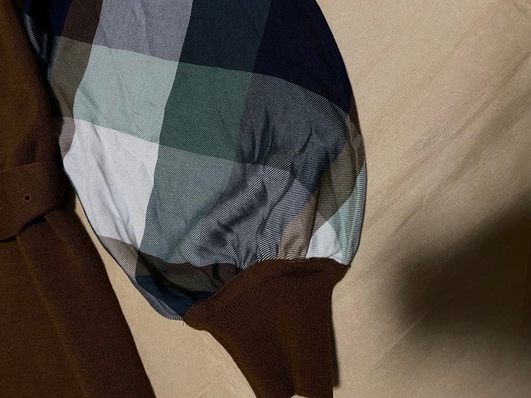 BLUE LABEL CRESTBRIDGE ニットワンピース 38 袖チェック