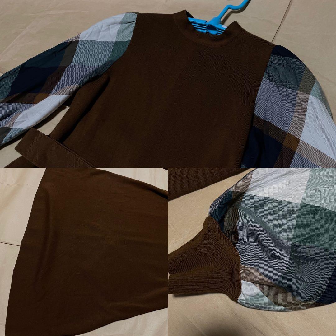 BLUE LABEL CRESTBRIDGE ニットワンピース 38 袖チェック