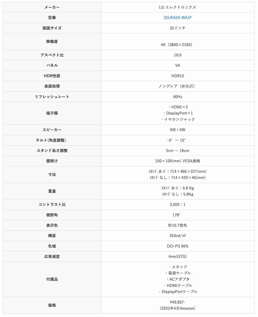 【美品】32インチ 4Kモニター LG 32UN550-WAJP