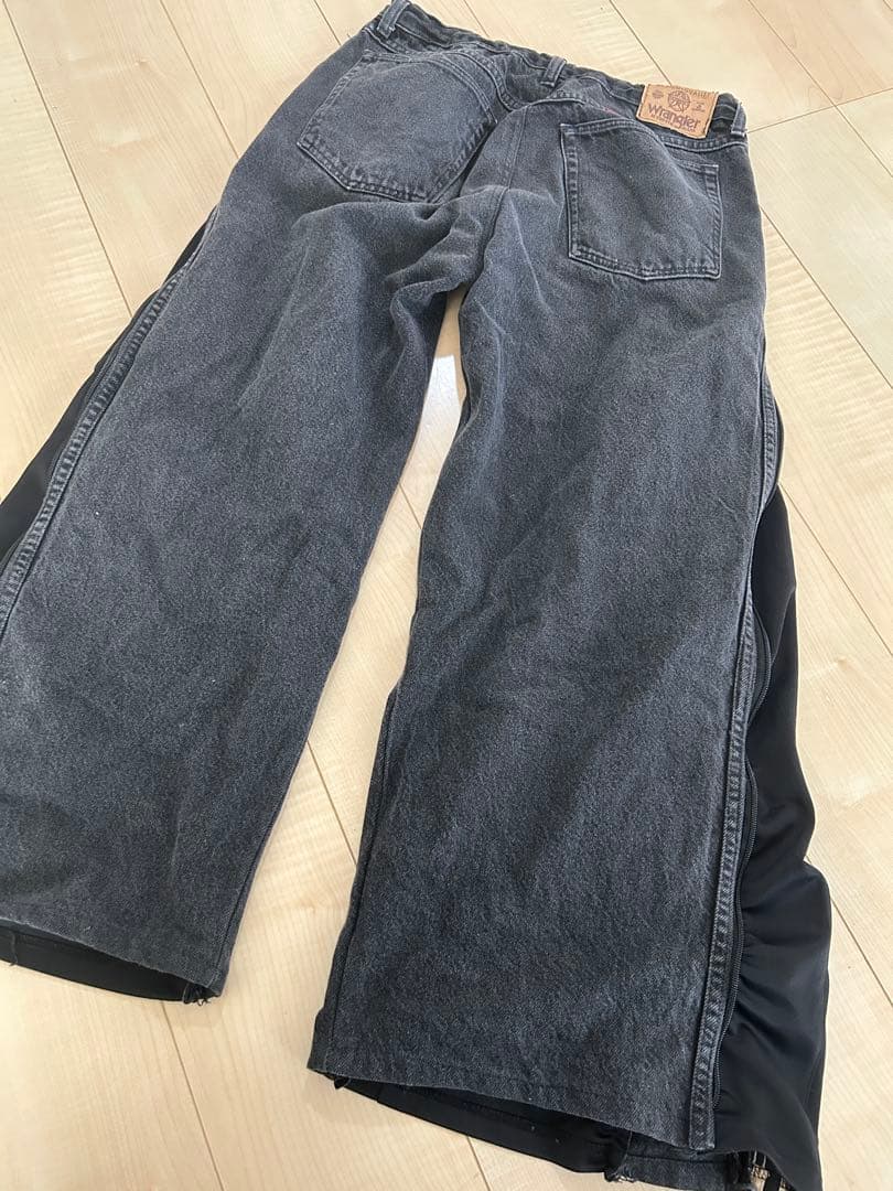 Wrangler adidas デニム ワイド　 古着　リメイク　再構築　一点物