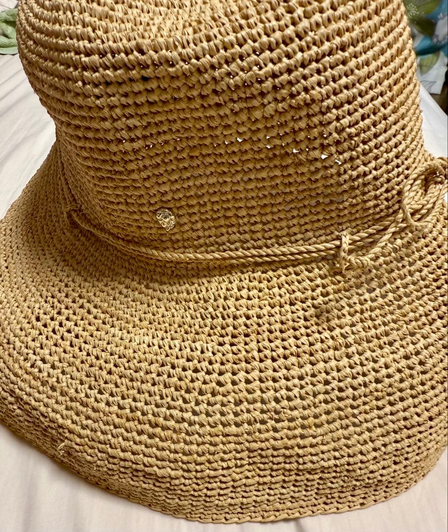 HELENKAMINSKIベージュ 麦わら帽子 リボン付き美品