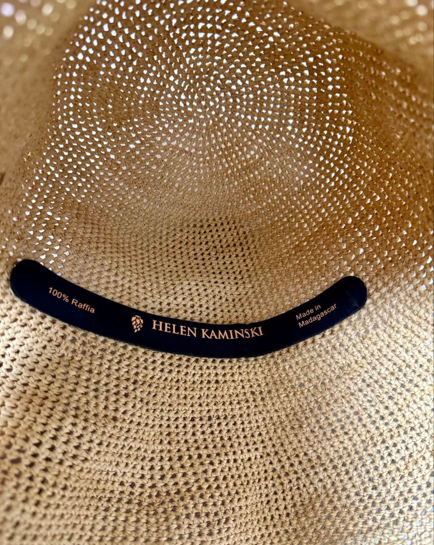 HELENKAMINSKIベージュ 麦わら帽子 リボン付き美品