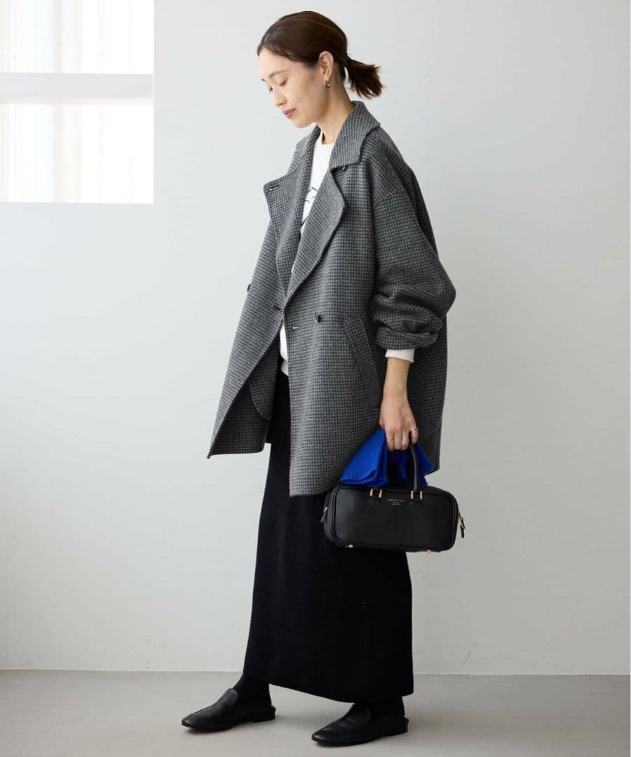 souple wool ダブルフェイスミドルコート　グレー