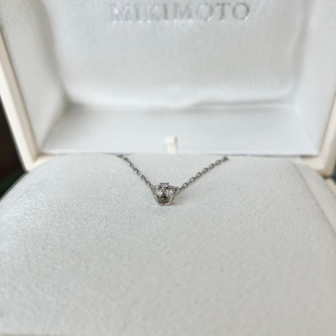 ミキモト K18 ホワイトゴールド ダイヤモンド 0.1ct ネックレス 箱あり