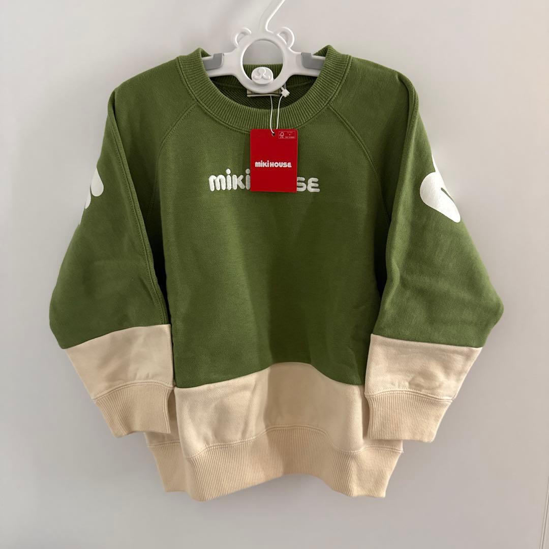 【美品】ミキハウス　スウェットロゴトレーナー　100 子供服　カーキ