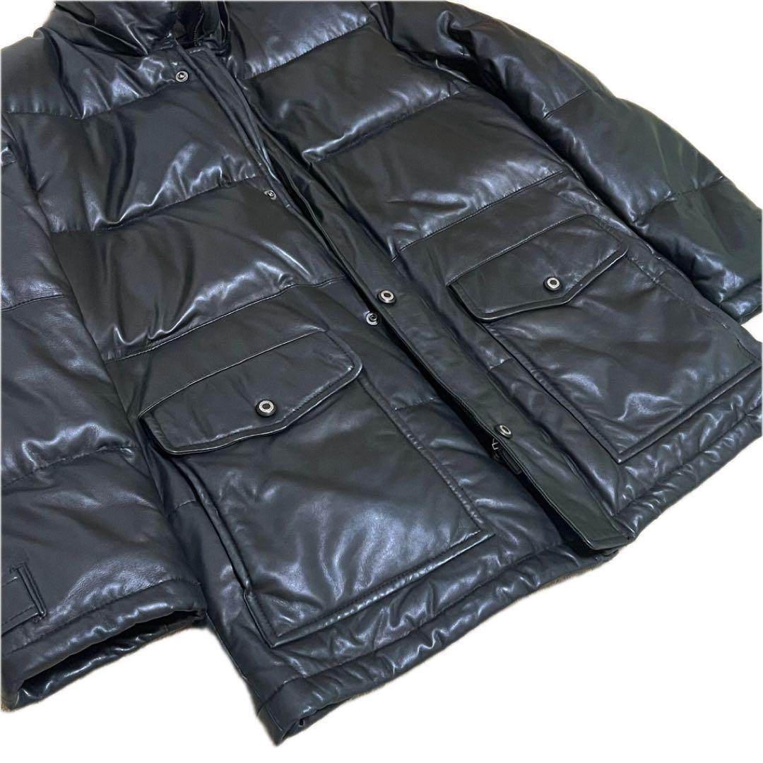 ✨希少✨BALMAIN ラムレザー ダウンジャケット 肉厚 高級 光沢 黒 L