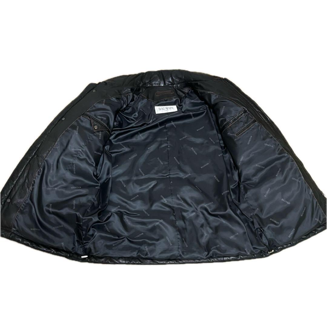 ✨希少✨BALMAIN ラムレザー ダウンジャケット 肉厚 高級 光沢 黒 L