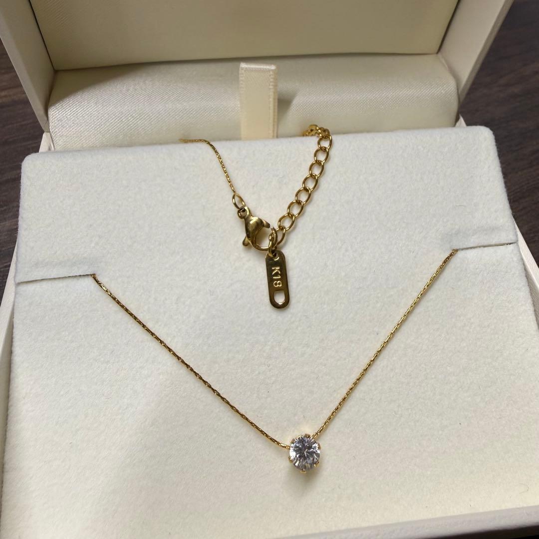 s*房様 美品♡ゴールド 一粒石ネックレス ジルコニア？ダイヤ？