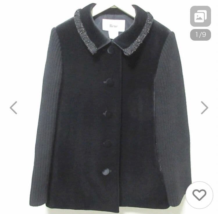 保温性温かいフォクシーRené ビジュー付き黒ロングコート 38