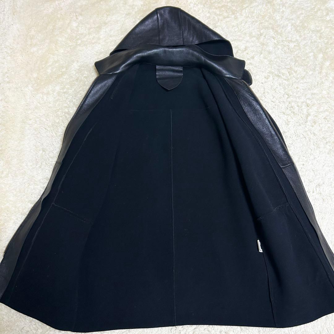 希少✨ イタリア製 レザーコート ラムスキン マイクロポーラーフリース 本革 黒