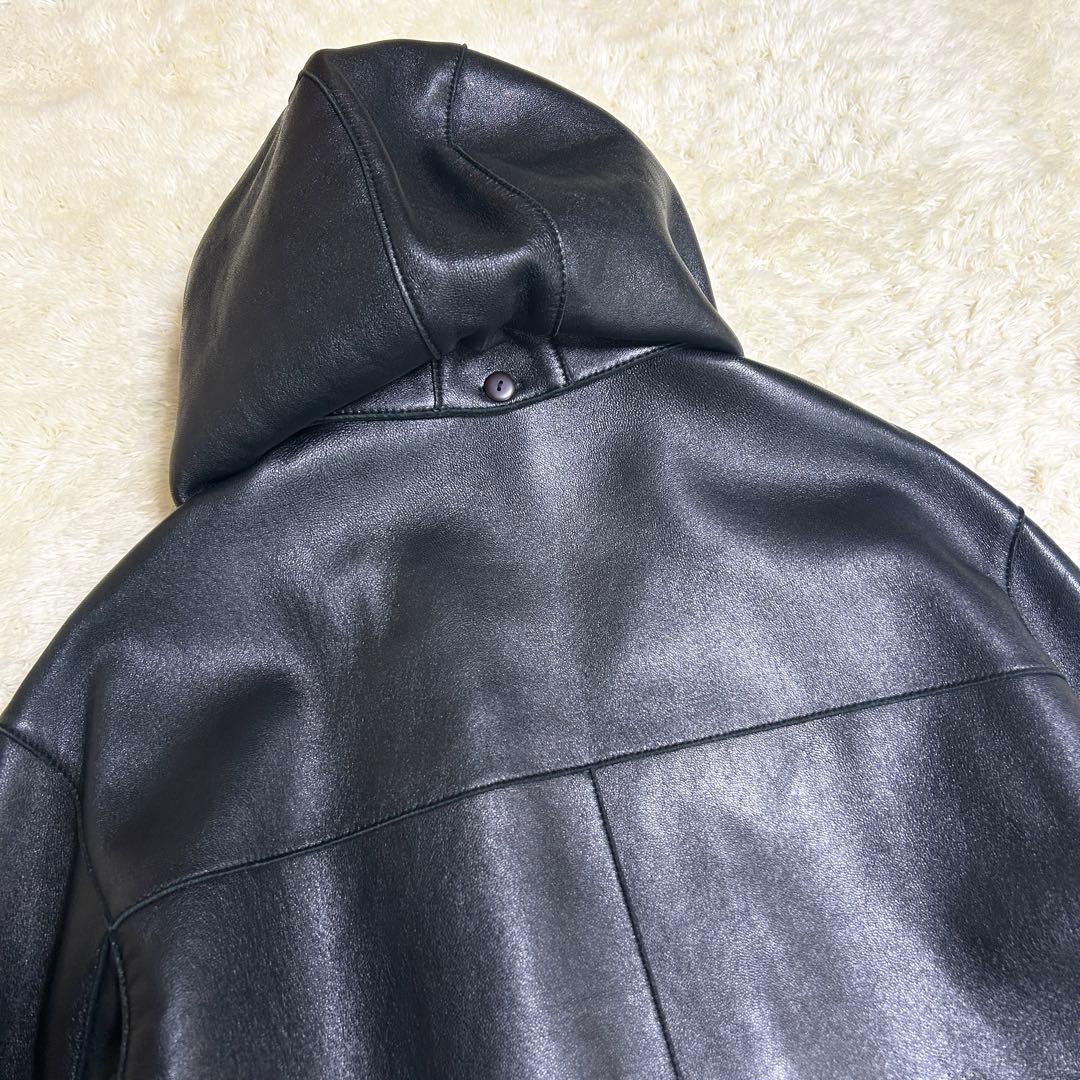 希少✨ イタリア製 レザーコート ラムスキン マイクロポーラーフリース 本革 黒