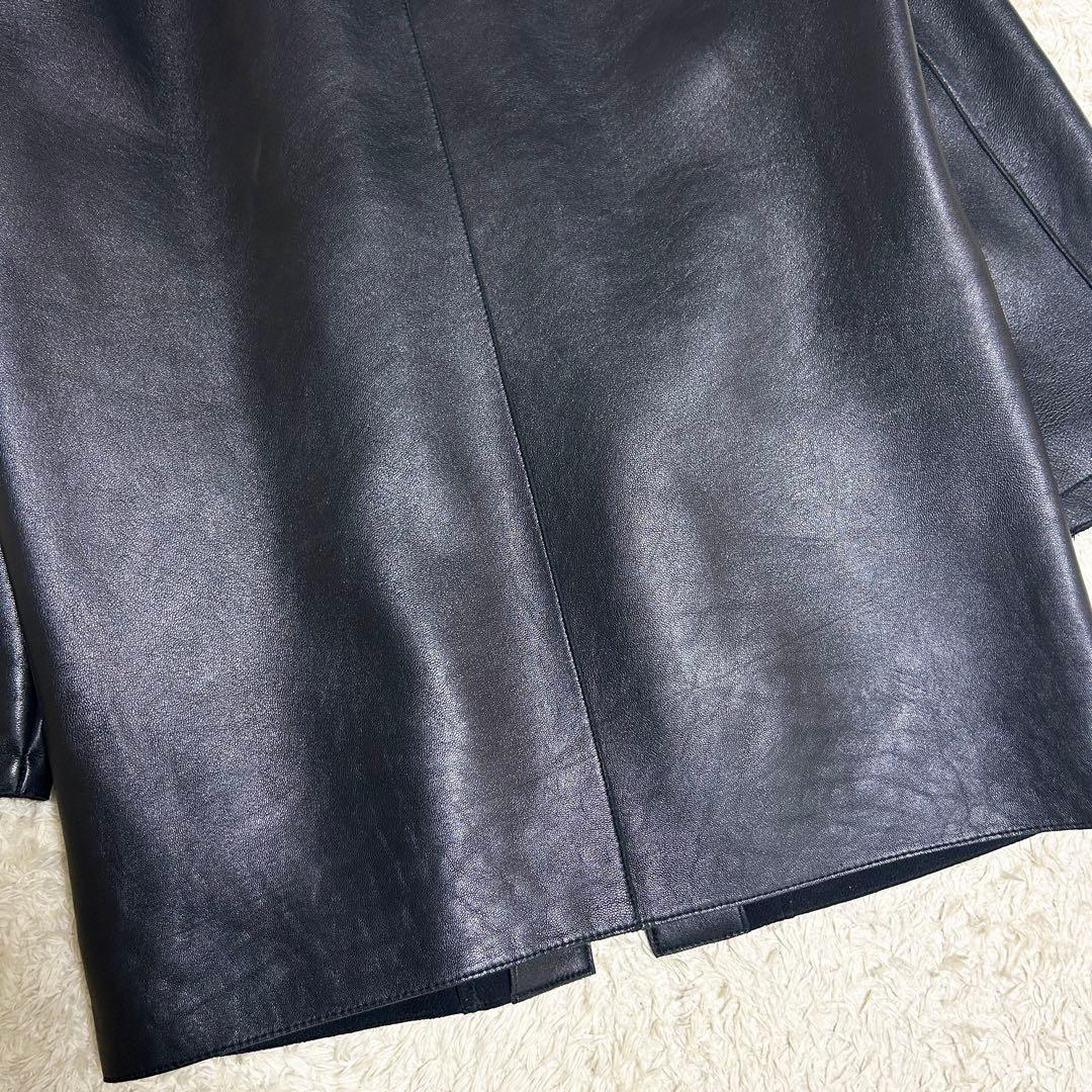 希少✨ イタリア製 レザーコート ラムスキン マイクロポーラーフリース 本革 黒