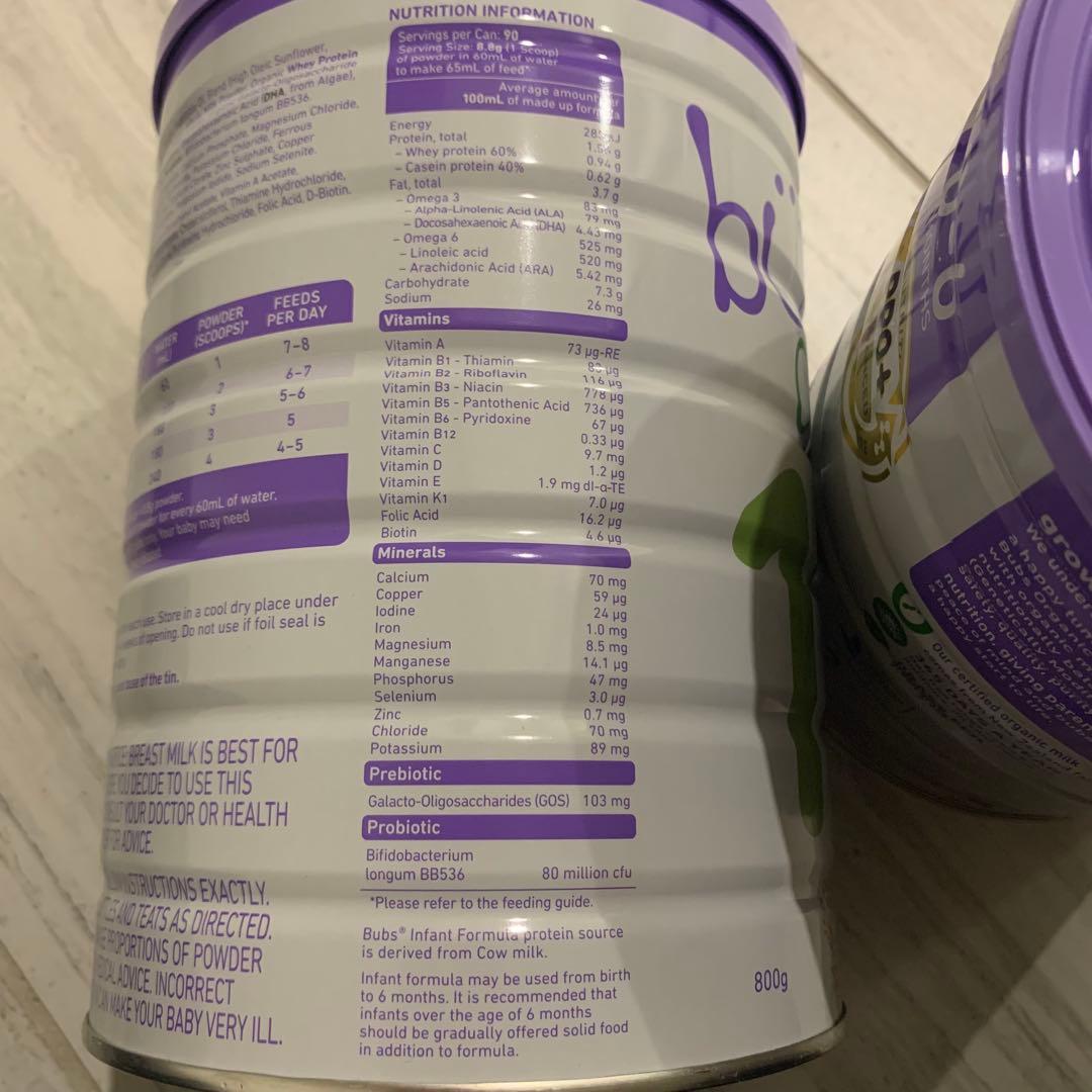 bubs organicバブズ粉ミルク800g ステップ1(0〜6ヶ月)×3缶