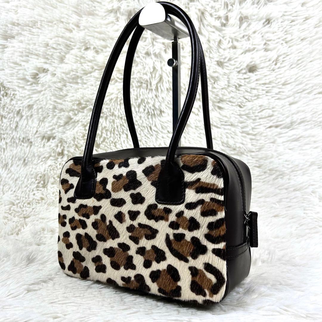 美品✨ 濱野皮革工藝 ハラコ レザー ハンドバッグ レオパード 皇室御用達 茶