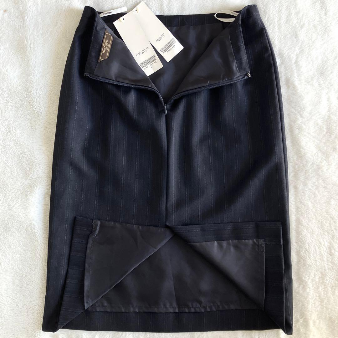 新品 ポールスチュアート ゼニア ウール ピンストライプ スカートスーツ 濃紺