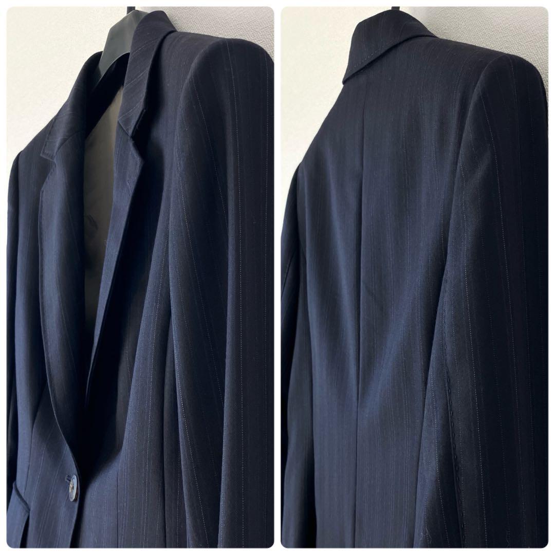 新品 ポールスチュアート ゼニア ウール ピンストライプ スカートスーツ 濃紺