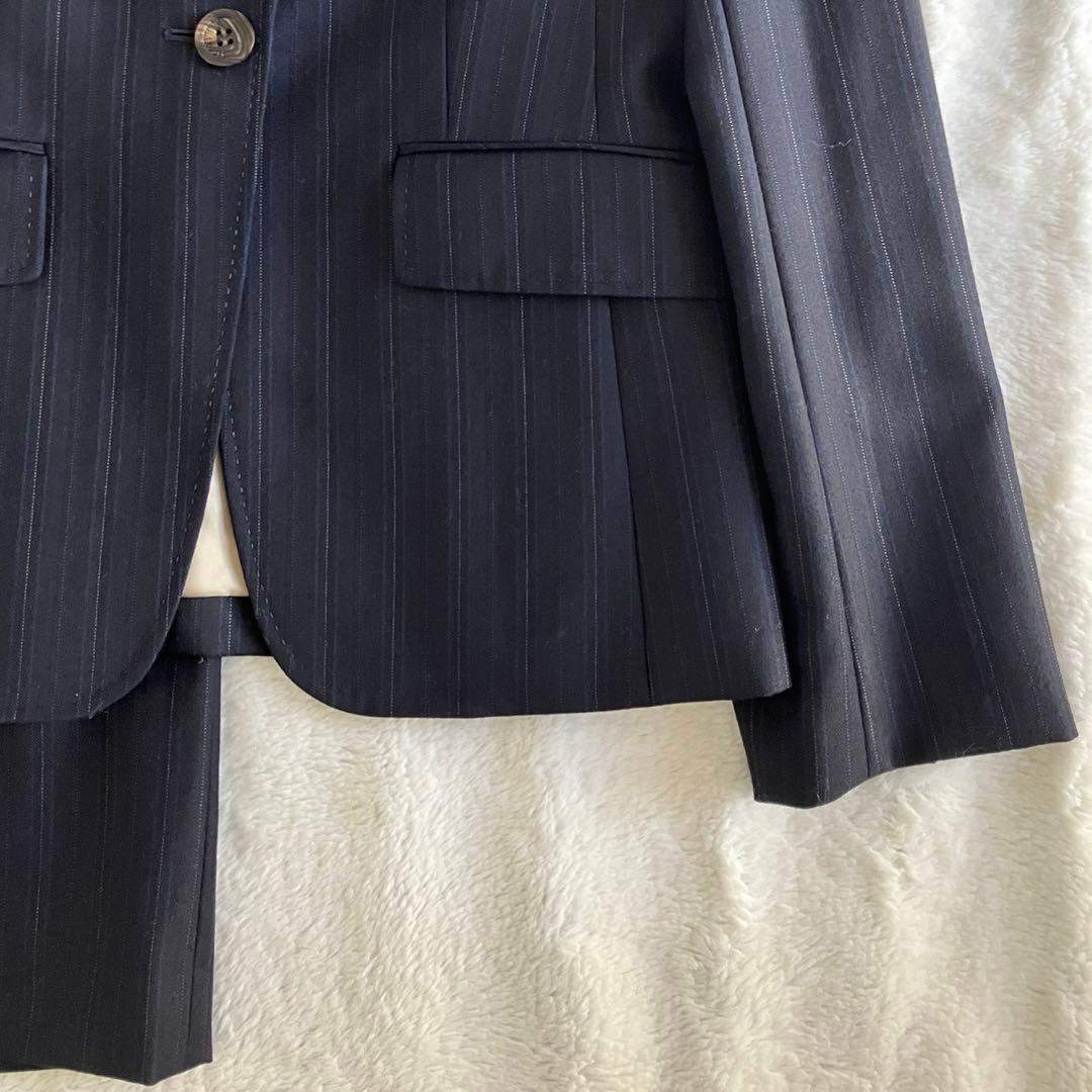 新品 ポールスチュアート ゼニア ウール ピンストライプ スカートスーツ 濃紺