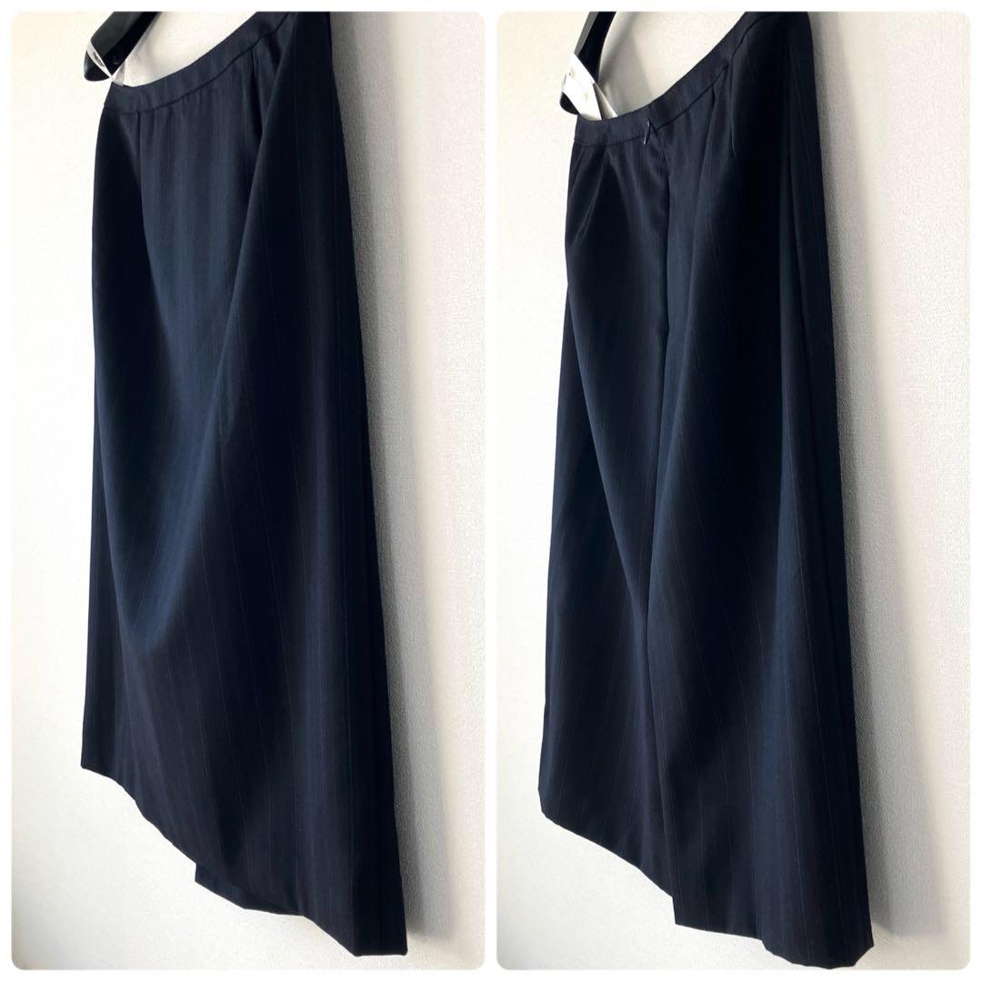 新品 ポールスチュアート ゼニア ウール ピンストライプ スカートスーツ 濃紺